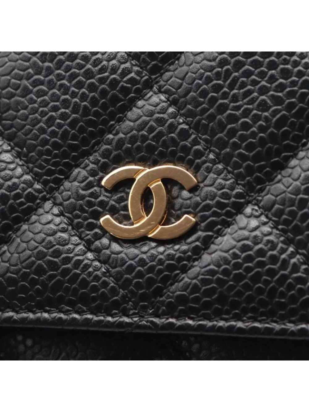 Chanel Shoulder Bag Quilted Black Caviar Leather Chain Wallet